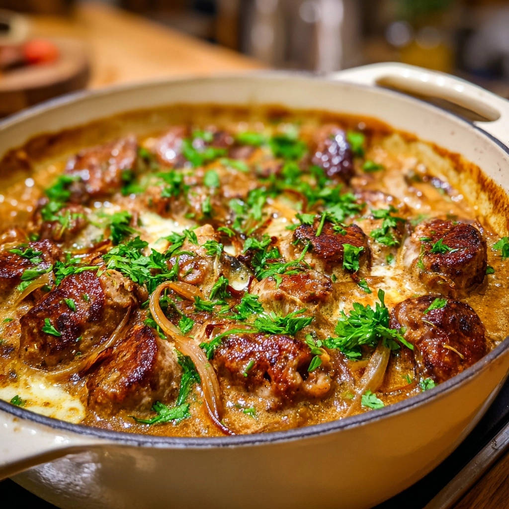 Zartes Rinderschmorgericht mit Zwiebeln