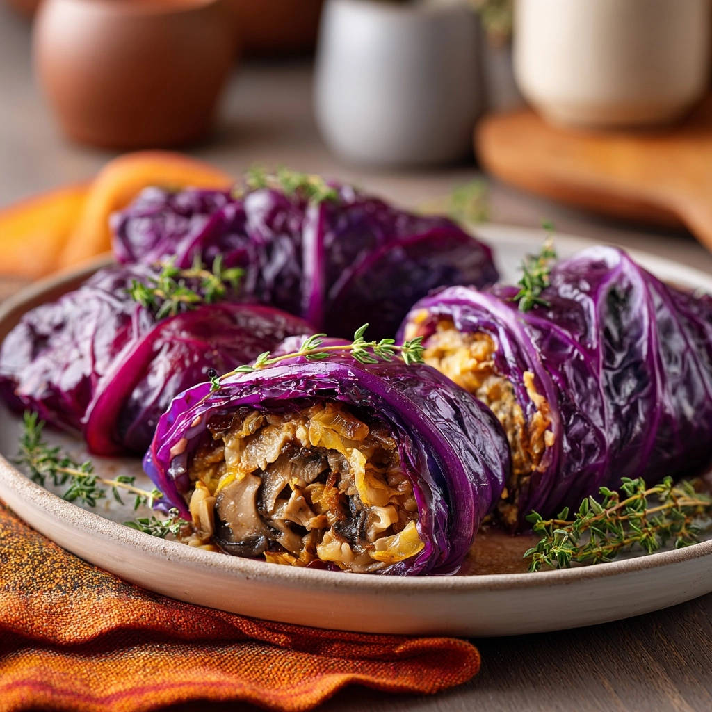 Rote Krautwickel mit Pilzfüllung