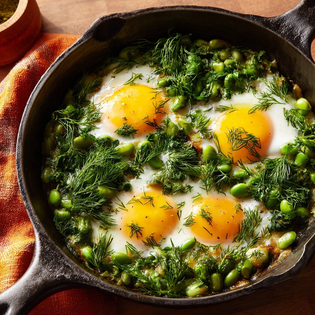 Herzhafte Eierpfanne mit Bohnen und Dill