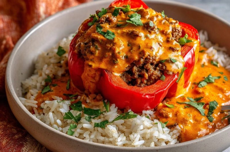 Cremige Gefüllte Paprika auf Reis