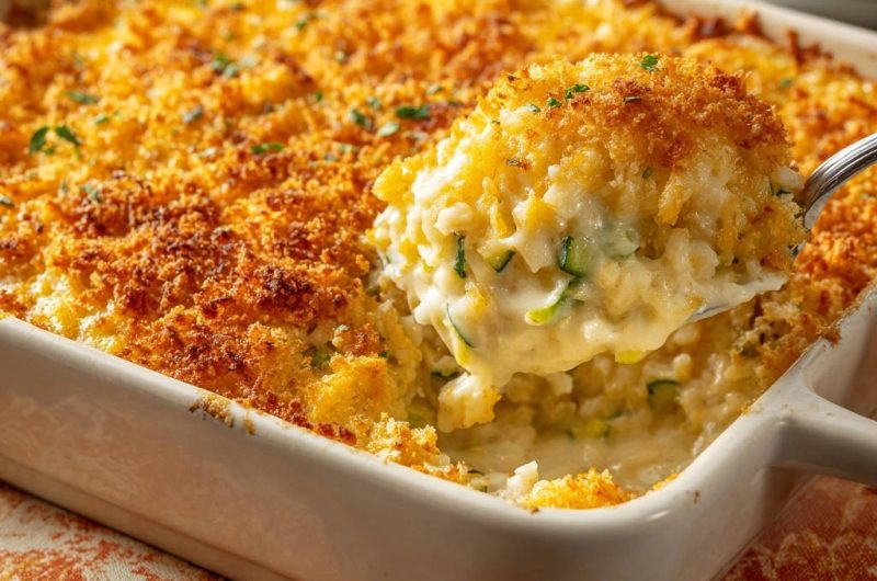 Cremiger Ofenreis-Gratin mit Zucchini