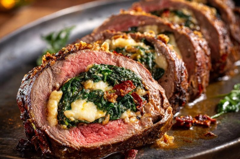 Gefüllter Rinderbraten mit Spinat und Käse
