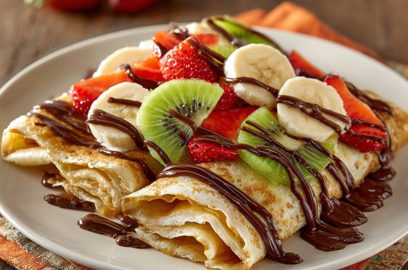 Hauchdünne Crêpes mit frischen Früchten & Schoko-Swirl