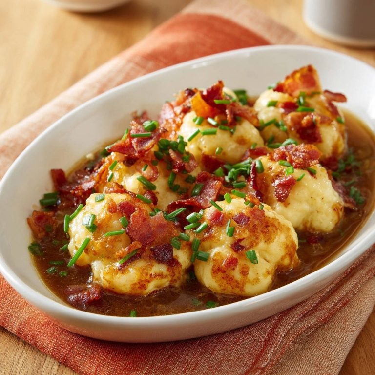 Herzhafte Kartoffelklöße mit knusprigem Speck und Bratensoße: Garantiert feste Bissen!