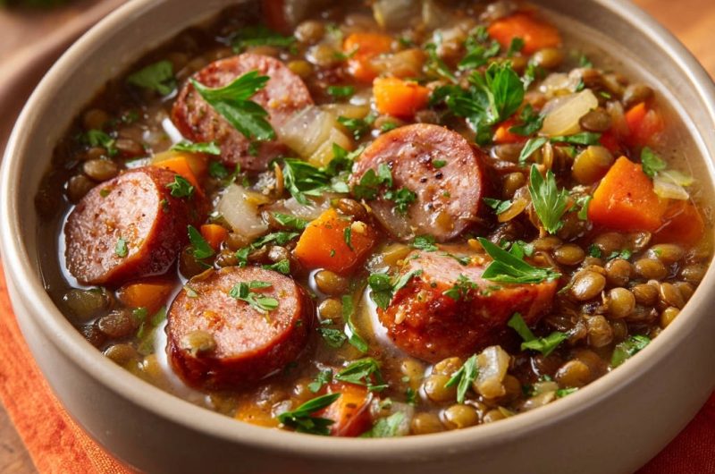 Herzhafte Wurst-Linsensuppe