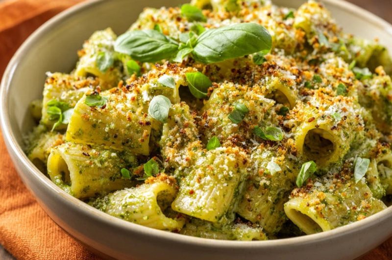 Pesto Pasta mit Knusper-Topping