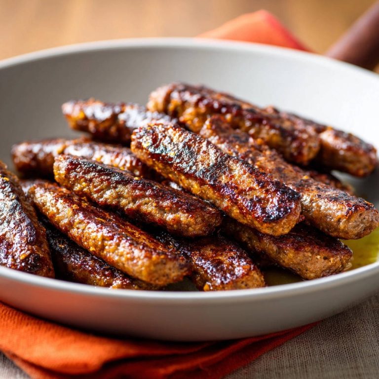 Gebratene Hackfleisch-Sticks in Nahaufnahme, perfekt gebräunt und saftig. Eine köstliche Portion Hackfleisch-Sticks serviert in einer grauen Schüssel.
