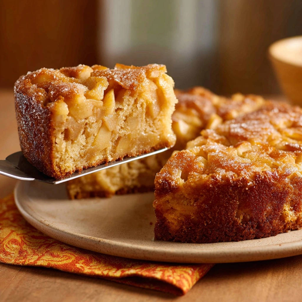 Saftiger Apfelkuchen Querschnitt Serviert 1 2 Saftiger Apfelkuchen zeigt einen servierten Querschnitt, der die saftige Textur und die vielen Apfelstücke offenbart.