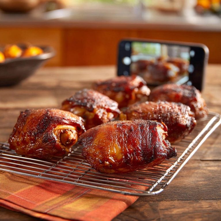 Ultimative Ofen-Hähnchenschenkel, die auf einem Kühlgitter abgekühlt werden, um eine perfekte Knusprigkeit zu erzielen.