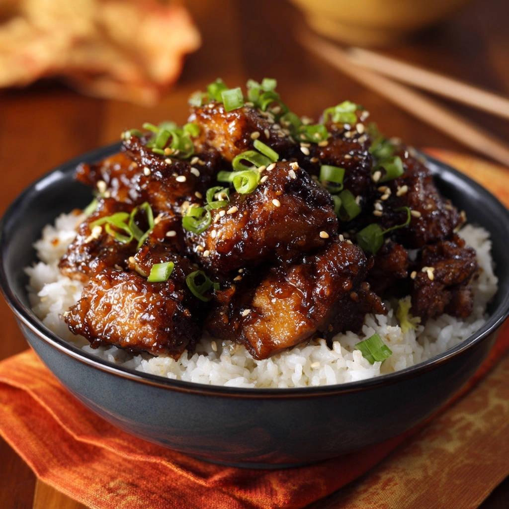 Klebriges Knusper-Hähnchen mit Reis