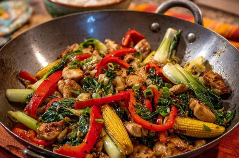 Asiatisches Hähnchen-Wok mit buntem Gemüse