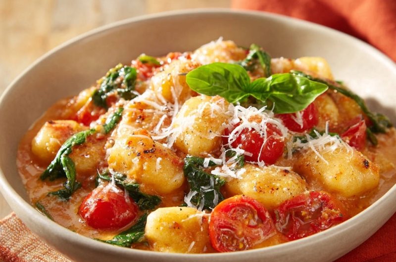 Cremige Gnocchi mit Tomaten und Spinat