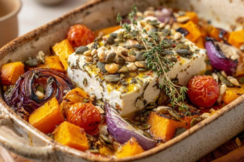 Cremiger Ofen-Feta mit Kürbis und Tomaten