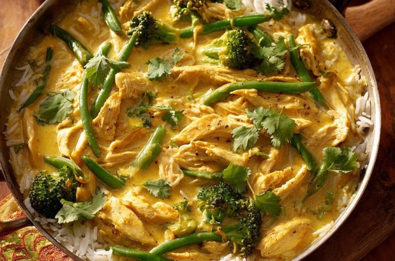 Cremiges Hähnchen-Curry mit Reis und Gemüse