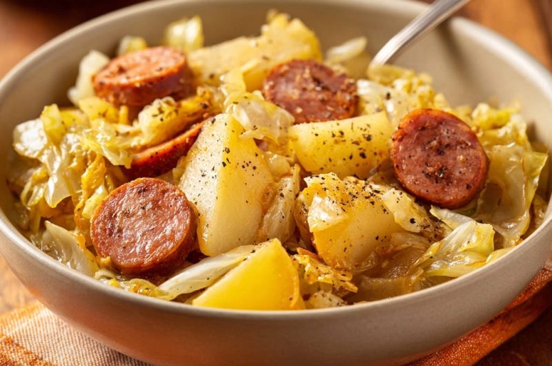 Deftiger Kraut-Kartoffel-Topf mit Wurst