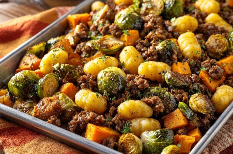 Feierabend-Blechpfanne mit Gnocchi, Hack & Herbstgemüse