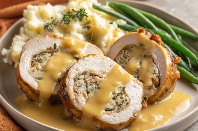Gefüllte Hähnchenrouladen mit Kräuterfüllung