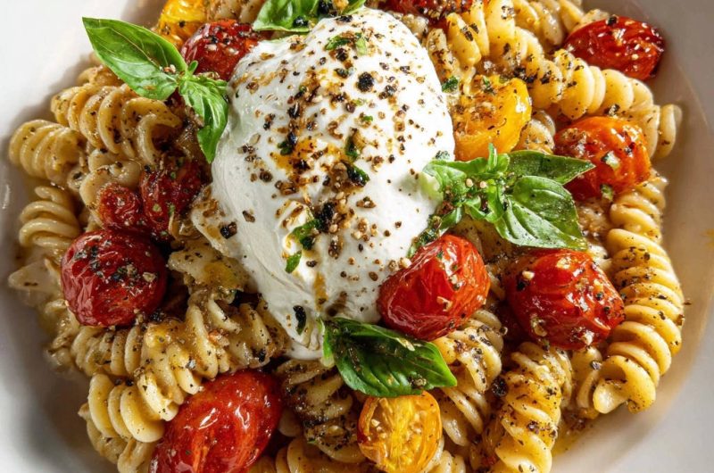 Geröstete Tomaten-Burrata-Pasta