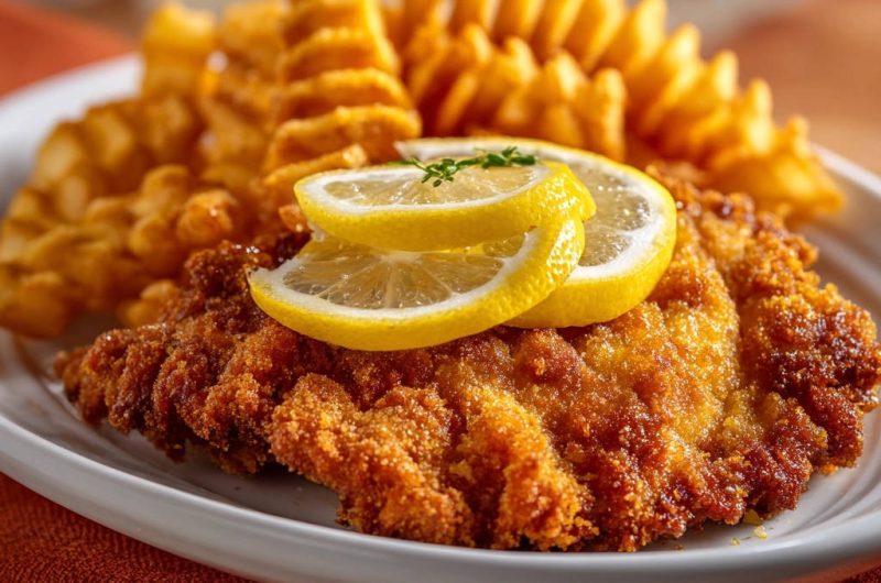 Hähnchen-Schnitzel mit Waffelpommes