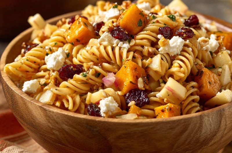 Herbstlicher Nudelsalat mit Butternut, Apfel und Feta