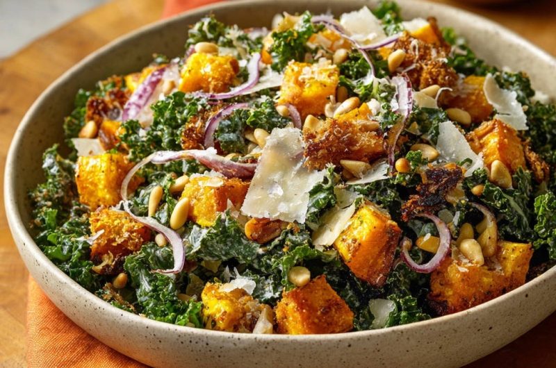 Herzhafter Herbstsalat mit Kürbis und Grünkohl