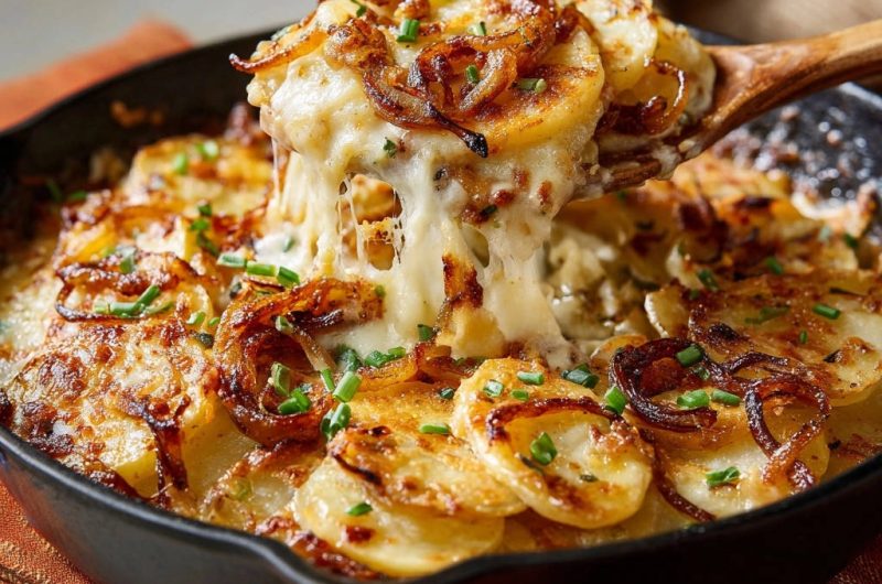Herzhafter Kartoffel-Gratin mit karamellisierten Zwiebeln