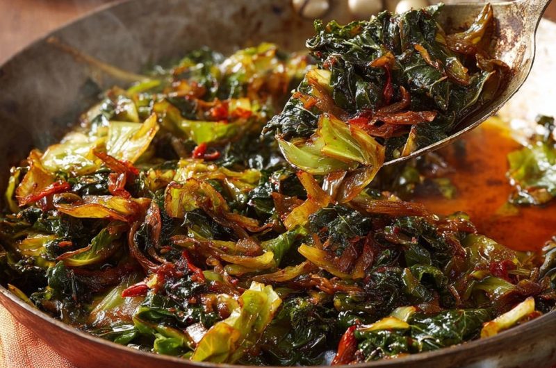 Herzhafter Pfannenkohl mit karamellisierten Zwiebeln und Chili
