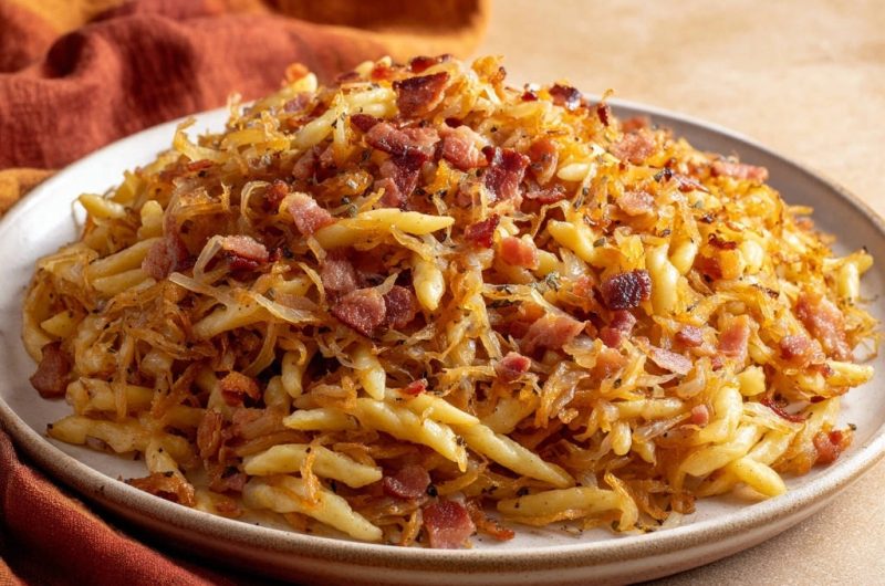 Rustikale Schupfnudeln mit krossem Speck und Zwiebeln
