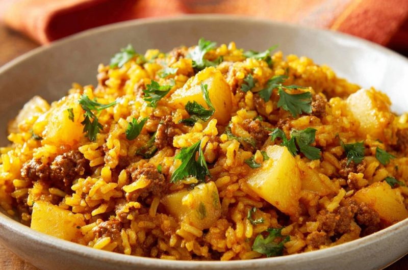 Würziger Hackfleisch-Kartoffel-Reis