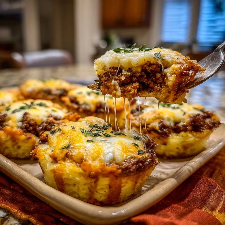 Herzhafte Hirten-Muffins im Nahaufnahme-Querschnitt, mit geschmolzenem Käse, der sich appetitlich zieht. Ein herzhaftes Gericht, perfekt zum Teilen.
