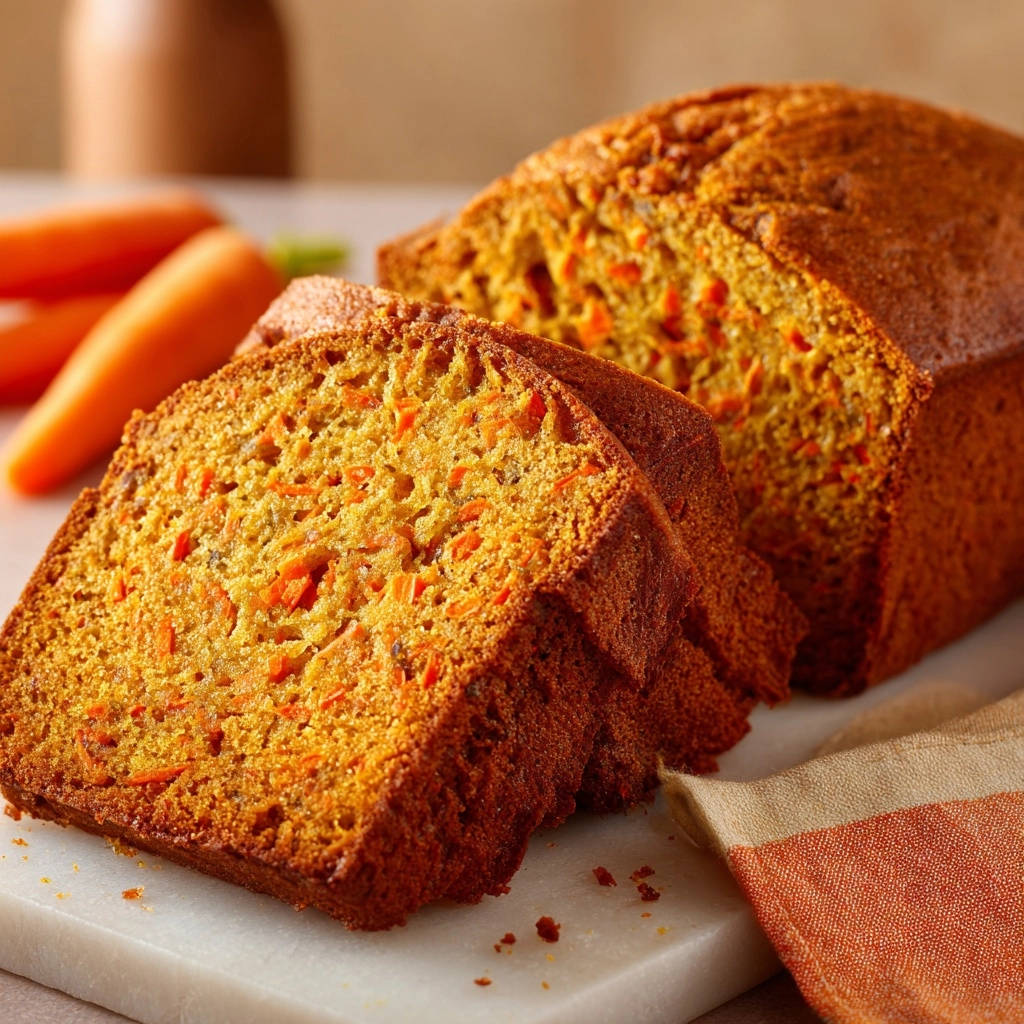 Mein unwiderstehliches Karottenbrot zeigt hier einen saftigen Querschnitt, gefüllt mit geriebenen Karotten, perfekt für ein köstliches Frühstück.
