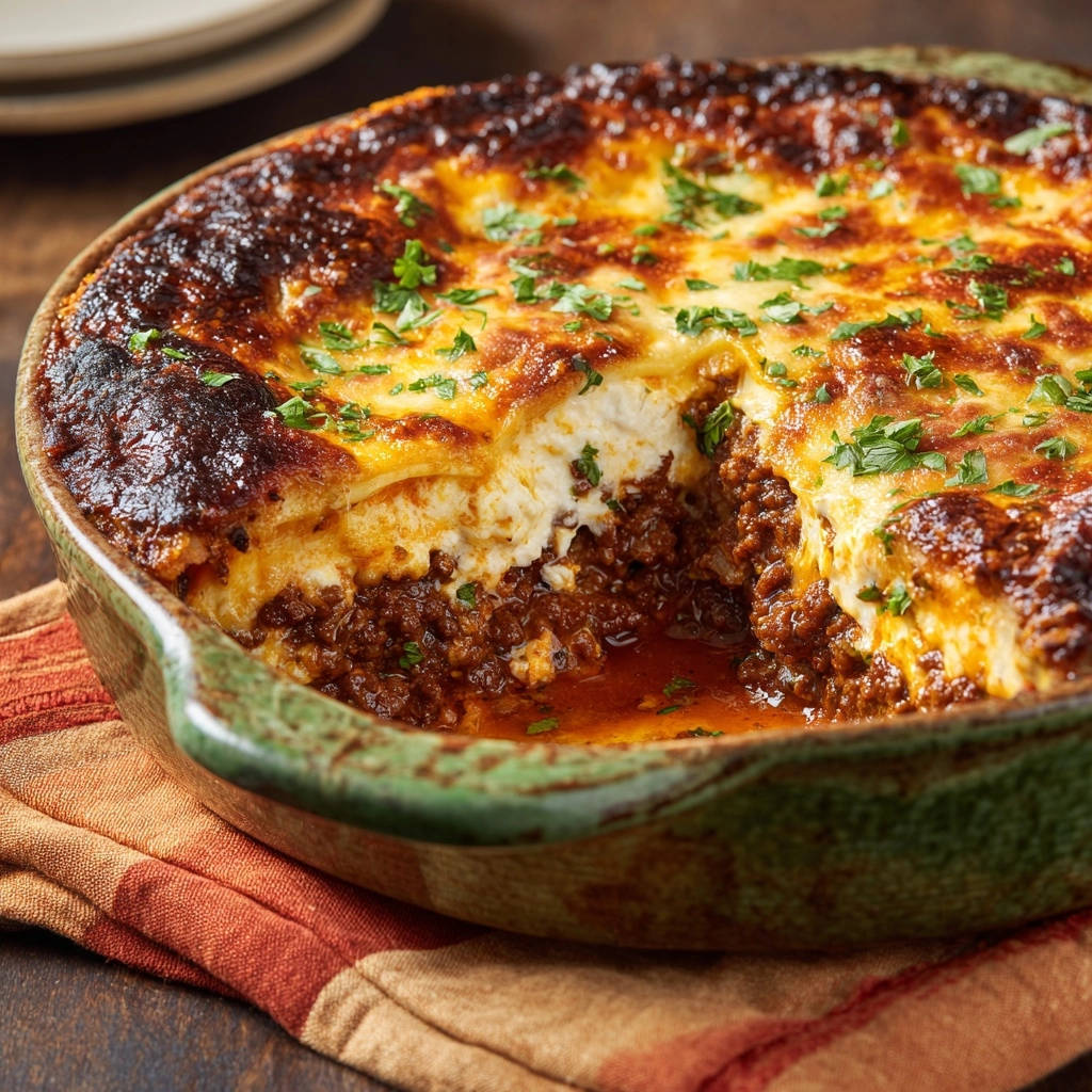 Saftige Ofen-Lasagne mit perfekter Kruste: Ein verlockender Querschnitt zeigt die geschichteten Zutaten und die goldbraune Kruste.