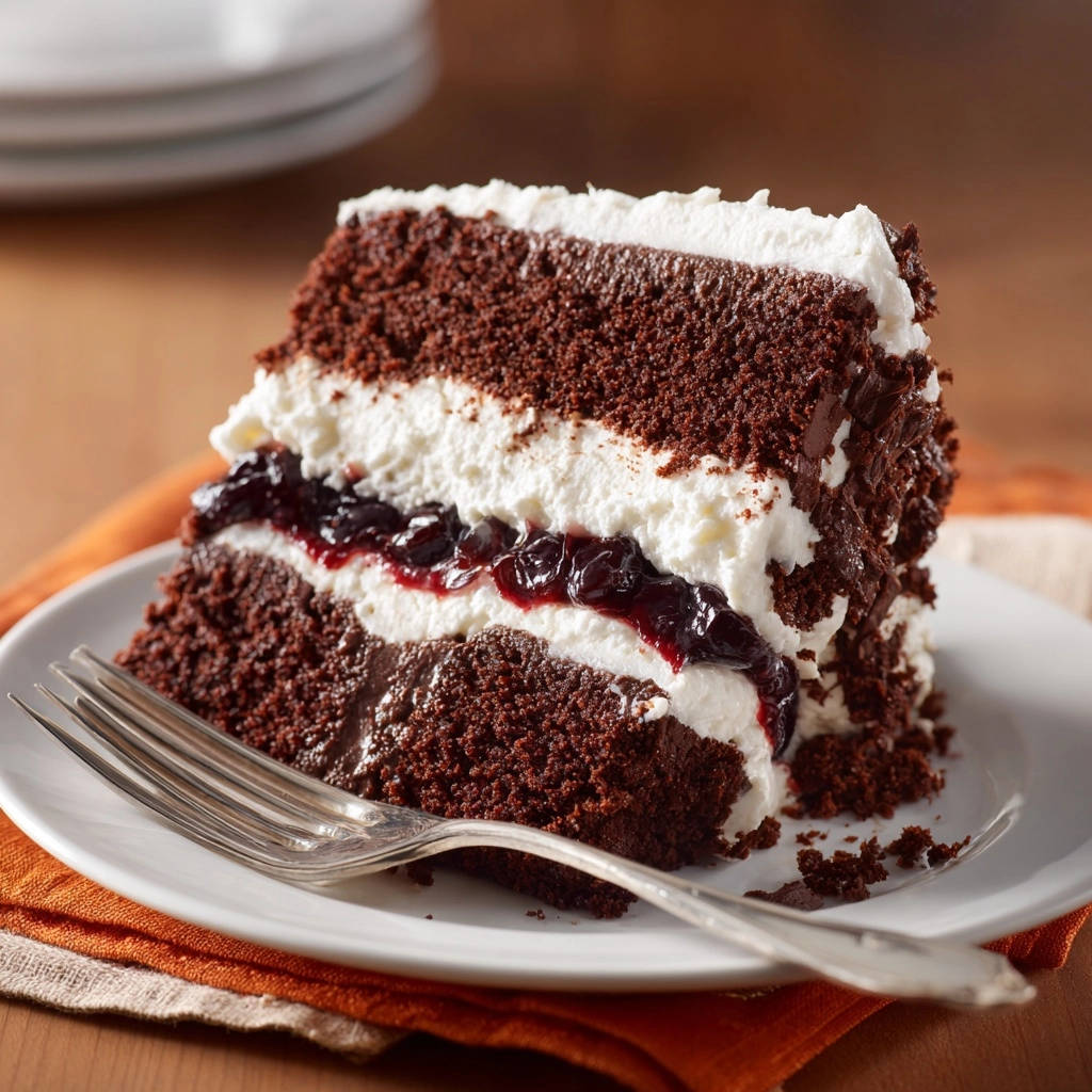 Saftige Schwarzwaelder Kirschtorte Querschnitt 1 Saftige Schwarzwälder Kirschtorte: Ein detailreicher Querschnitt zeigt die saftigen Schichten und die Kirschfüllung dieses klassischen Kuchens.