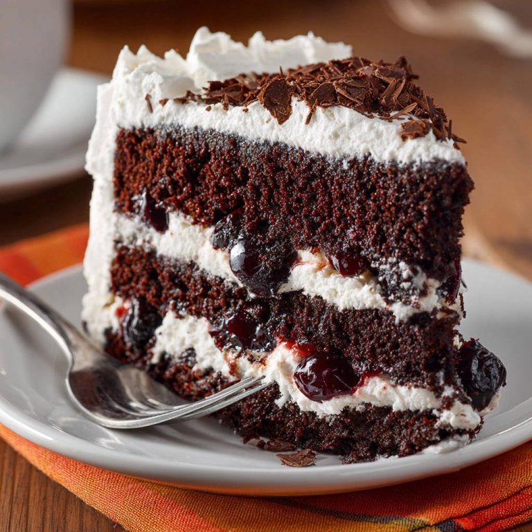Saftige Schwarzwälder Kirschtorte: Ein köstlicher Querschnitt zeigt die saftigen Schichten mit Kirschen und Sahne, serviert auf einem Teller.