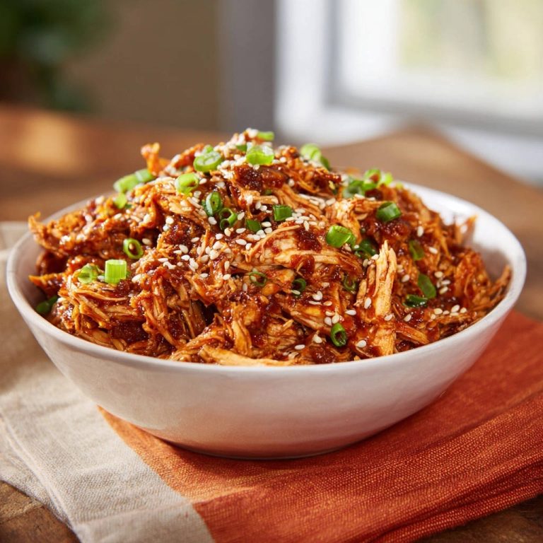 Saftiges Hähnchen in asiatischem BBQ-Style, serviert in einer weißen Schüssel, garniert mit Sesam und frischen Kräutern. Ein köstliches Gericht.