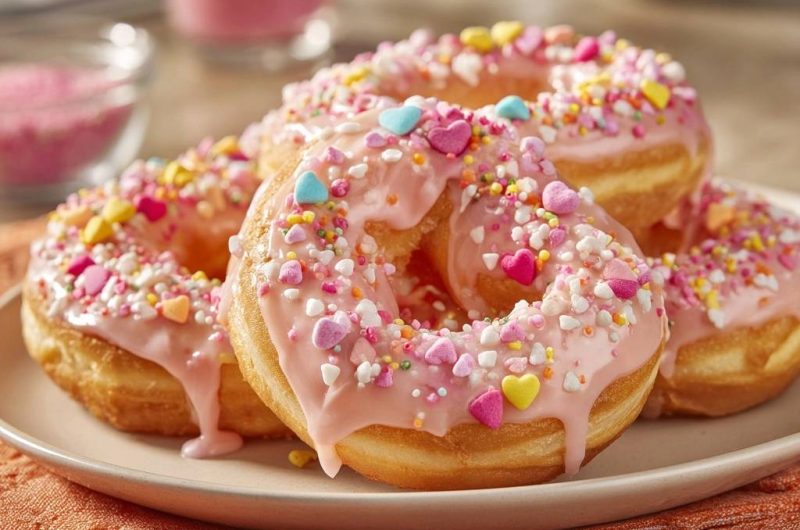 Bunte Rosa-Herz-Donuts