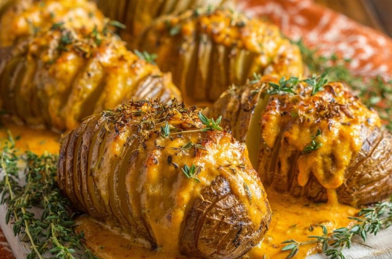 Überbackene Fächerkartoffeln mit Cremiger Käsesauce