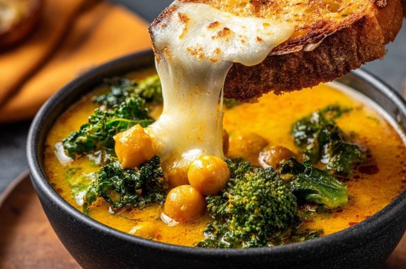 Cremige Kichererbsen-Brokkoli-Suppe mit Grünkohl