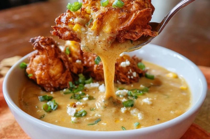 Cremige Mais-Suppe mit knusprigen Corn Fritters