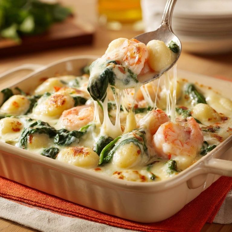 Cremige Ofengnocchi mit Garnelen und Spinat (Nie wieder matschige Gnocchi)