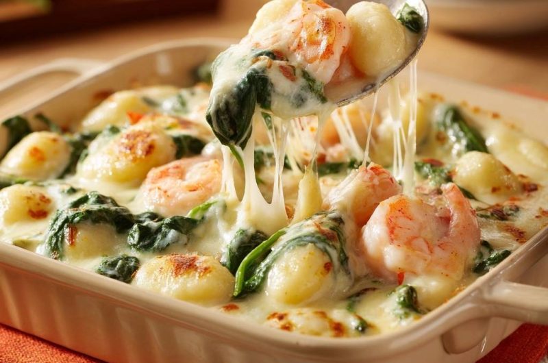 Cremige Ofengnocchi mit Garnelen und Spinat (Nie wieder matschige Gnocchi)