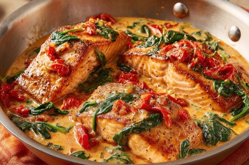 Cremiger Tomaten-Spinat-Lachs