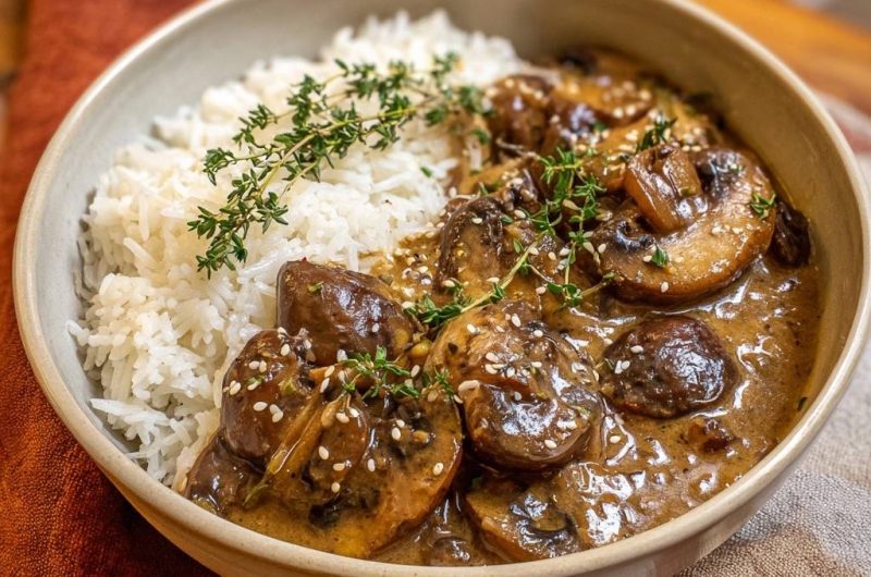 Cremiges Pilzragout auf Reis (Keine wässrige Soße mehr)