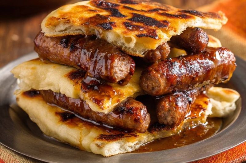 Gegrillte Glazed Bratwürstchen auf Fladenbrot