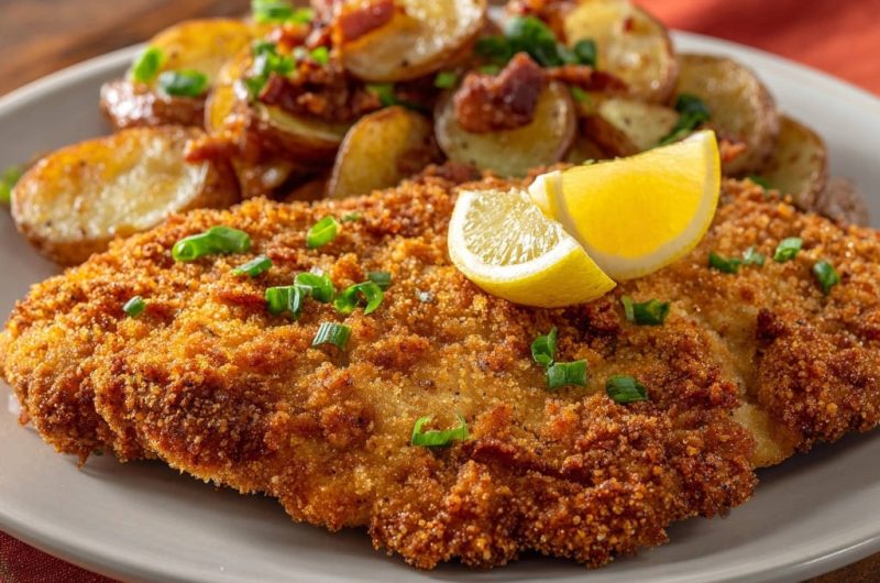 Hähnchen-Schnitzel Klassisch mit Speck-Rosmarinkartoffeln
