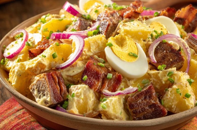 Herzhafter Kartoffelsalat mit Speck und Ei