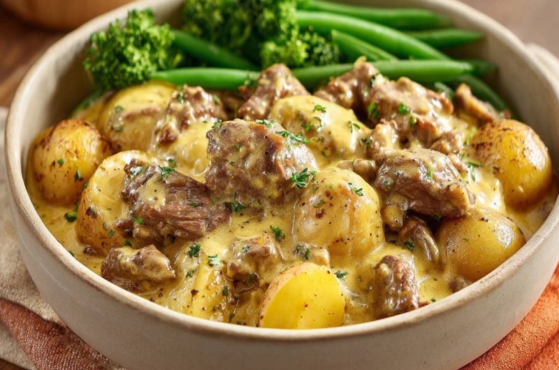 Herzhafter Rinder-Rahm-Topf mit Babykartoffeln