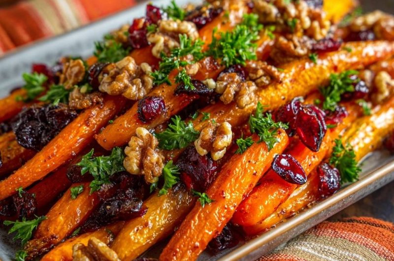 Karamellisierte Möhren mit Walnüssen & Cranberries