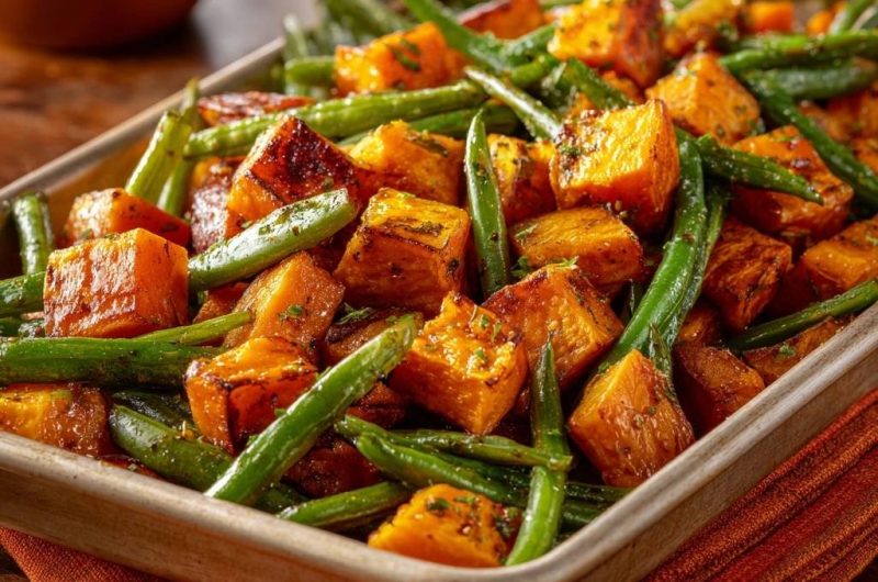 Knuspriges Ofengemüse mit Süßkartoffeln & Bohnen