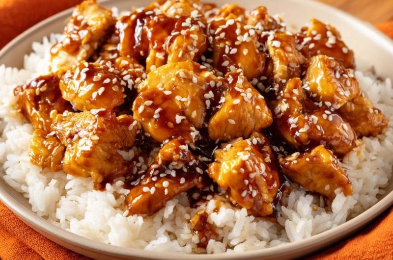 Knuspriges Sesam-Hähnchen auf Reis